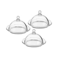طقم صحون تقديم كيك زجاج شفاف بغطاء 3 قطعة مقاس 10...
