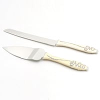 جاروف مع سكين لتقطيع الكيك فضي