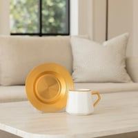 فناجين قهوة تركي ابيض وذهبي صحن معدن 12 قطعة