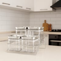 علب سكر وشاي و بهارات اكريلك مع استاند معدن 4 قطعة...