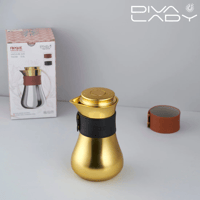 ترمس شاي وقهوة معدن ذهبي بأطار جلد داخل استيل 500...