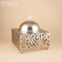 سخان طعام استيل فضي مطفي 3 لتر بقاعدة مزخرفة مربعة