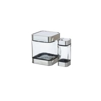 طقم علب زجاج 8 قطعة مع استاند استيل فضي