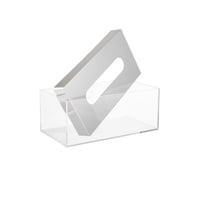 علبة مناديل اكرليك شفاف بفطاء معدن فضي مستطيلة مقا...