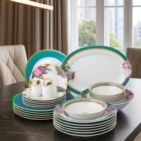 طقم عشاء بورسلان بنقشات ورود تركوازي 28 قطعة 6 اشخ...