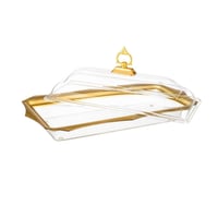 صحن كيك مستطيل اكريلك وذهبي شفاف بغطاء مقاس 50*27...