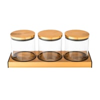 طقم علب سكر وشاي وقهوة زجاج بقاعدة وغطاء معدن ذهبي...