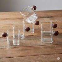 طقم فناجين قهوة زجاج سادة مربع يد خشب