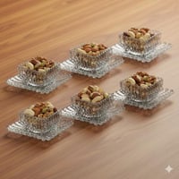 طقم زبادي مع صحن للحلا والمكسرات زجاج مزخرف 12 قطع...