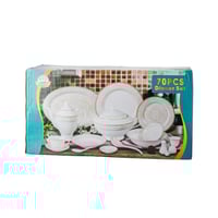 طقم عشاء بورسلان ابيض وذهبي مدور مزخرف 70 قطعة 6 ا...