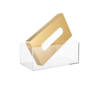 علبة مناديل اكرليك شفاف بفطاء معدن ذهبي مستطيلة مق...