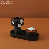 طقم مبخرة جبس مع علبة عود وصحن معدن اسود وابيض