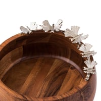 زبدية تقديم خشب هندي بديكور فراشات فضي