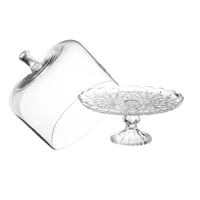 صحن كيك زجاج شفاف بقاعدة و غطاء شفاف