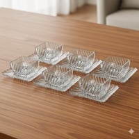 طقم زبادي مع صحن للحلا والمكسرات زجاج مزخرف 12 قطع...