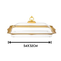 صحن كيك مستطيل اكريلك وذهبي شفاف بغطاء مقاس 54*32...