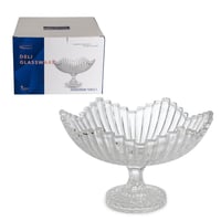 صحن حلاوة زجاج مخطط غويط بقاعدة مقاس 29 سم