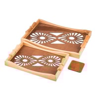 طقم صواني خشب 2 قطعة يد فيونكه ارضية مزخرفة مع طبق...