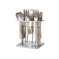 طقم ملاعق وشوك خدمة استيل وذهبي مثلج 24 قطعة مع اس...