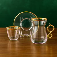 كاسات شاي قهوة 18 قطعة زجاج تركي ذهبي