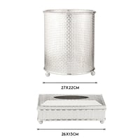 طقم سلة وعلبة مناديل معدن فضي شبك