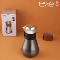 ترمس شاي وقهوة معدن رصاصي فضي بأطار جلد داخل استيل...