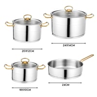 طقم قدور ستيل تركي 18/10 بغطاء زجاج ويد ذهبي 7 قطع...