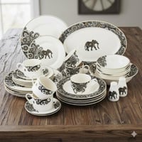 طقم عشاء بورسلان فاخر 40 قطعة مزخرف اسود 6 اشخاص