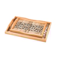 طقم صواني خشب 2 قطعة ارضية مزخرفة مع طبقة عازلة اك...