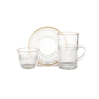 طقم فناجين شاي وقهوة زجاج مخطط 36 قطعة ذهبي مطفي