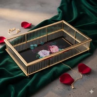 صينية تقديم معدن وزجاج اسود وذهبي مستطيل