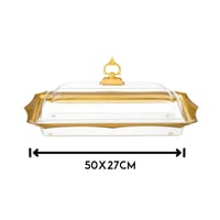 صحن كيك مستطيل اكريلك وذهبي شفاف بغطاء مقاس 50*27...