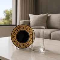 كاسات شاي زجاج شفاف بصحن اسود 12 قطعة