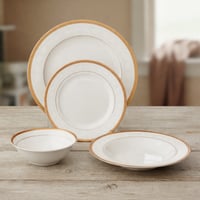 طقم عشاء بورسلان فاخر ابيض نقشات ناعمة وذهبي 24 قط...