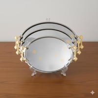 طقم صواني روشن معدن بيضاوي مزخرف نيكل و ذهبي 3 قطع...