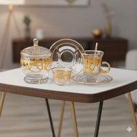 طقم شاي وقهوة زجاج تركي 25 قطعة نقش ذهبي