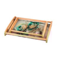 طقم صواني خشب 2 قطعة ارضية زجاج بلمسة فنية أنيقة م...