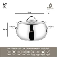 طقم قدور استيل تركي 18/10 امبوس 10 قطعة غطاء زجاج