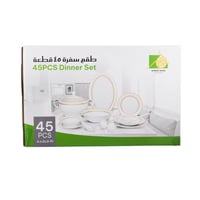 طقم عشاء بورسلان ابيض وذهبي فاخر 45 قطعة 6 اشخاص