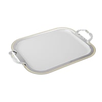 صواني تقديم مستطيل فضي اطار ابيض 3 قطعة