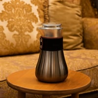 ترمس شاي وقهوة معدن رصاصي وفضي بأطار جلد داخل استي...