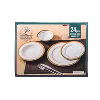 طقم عشاء بورسلان فاخر ابيض نقشات ناعمة وذهبي 24 قط...