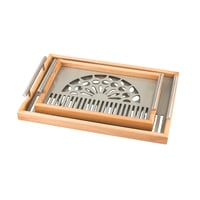 طقم صواني خشب 2 قطعة بيد معدن ارضية مزخرفة مع طبقة...