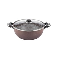 قدر قلي بني مع مصفى وغطاء زجاج مقاوم للحرارة مقاس...