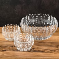 طقم زبادي تقديم زجاج مموج بنقوش بارزة 7 قطعة