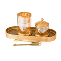 طقم مبخرة وعلب عود زجاج و معدن ذهبي مع تبسي وملقط