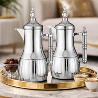 طقم دلة وترمس لوفر 2 قطعة معدن نيكل سادة 1 لتر ( د...