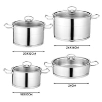 طقم قدور ستيل تركي 18/10 بغطاء زجاج 8 قطعة