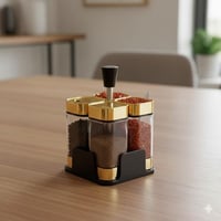 طقم ملاحات 4 قطعة زجاج بغطاء ذهبي مع حامل