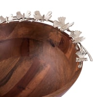 صحن فواكه خشب هندي بديكور فراشات فضي